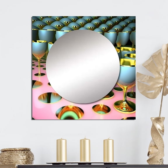 Designart "Projections Of Visionary Eye Of Awareness Futurism I" Eye Square Mirror For Wall Decor - Large Pink Square Mirror Printed Wall Decor - Glam Square Living Room Mirror