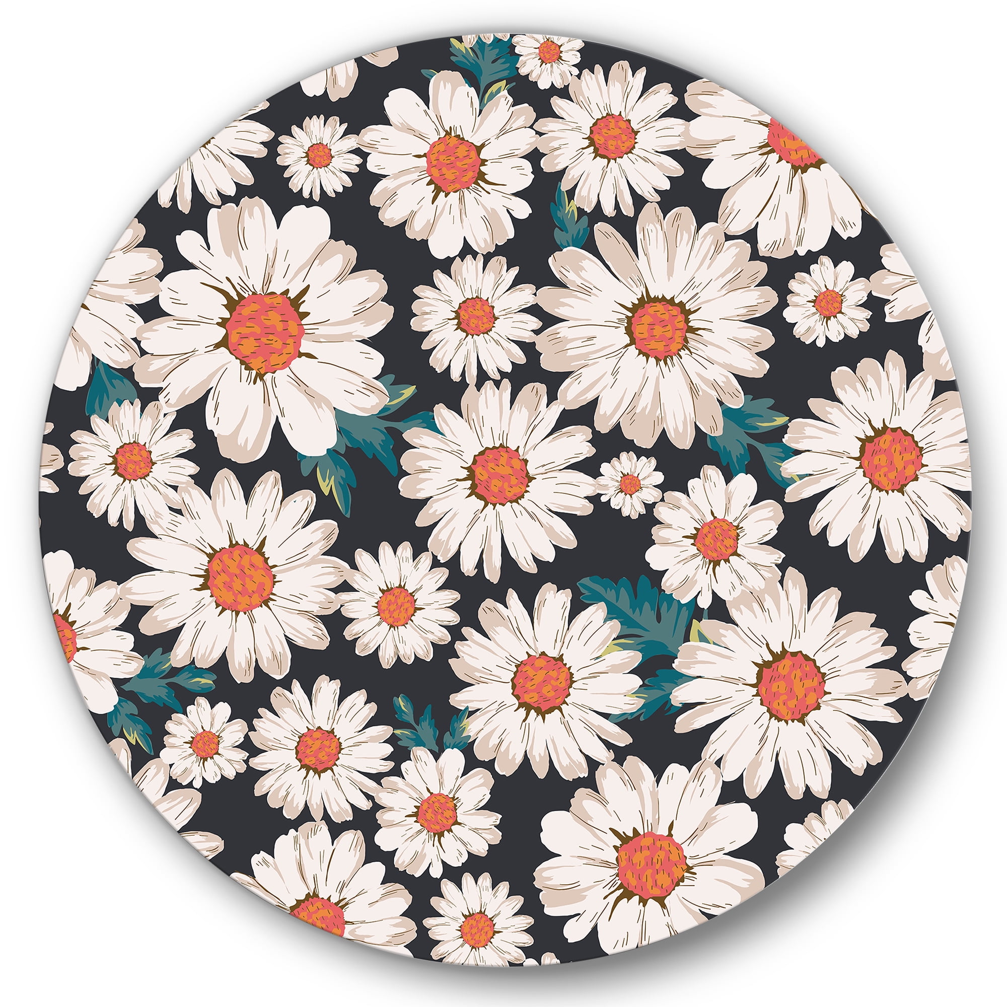 Designart 'Prolific of White Daisy Flowers' Traditional Circle Metal Wall Art 23x23 - Disc of 23