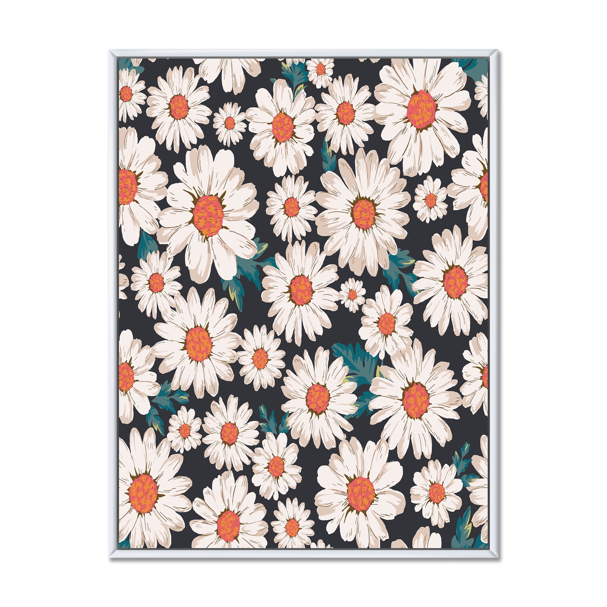 Designart 'Prolific of White Daisy Flowers' Traditional Framed Canvas Wall Art Print