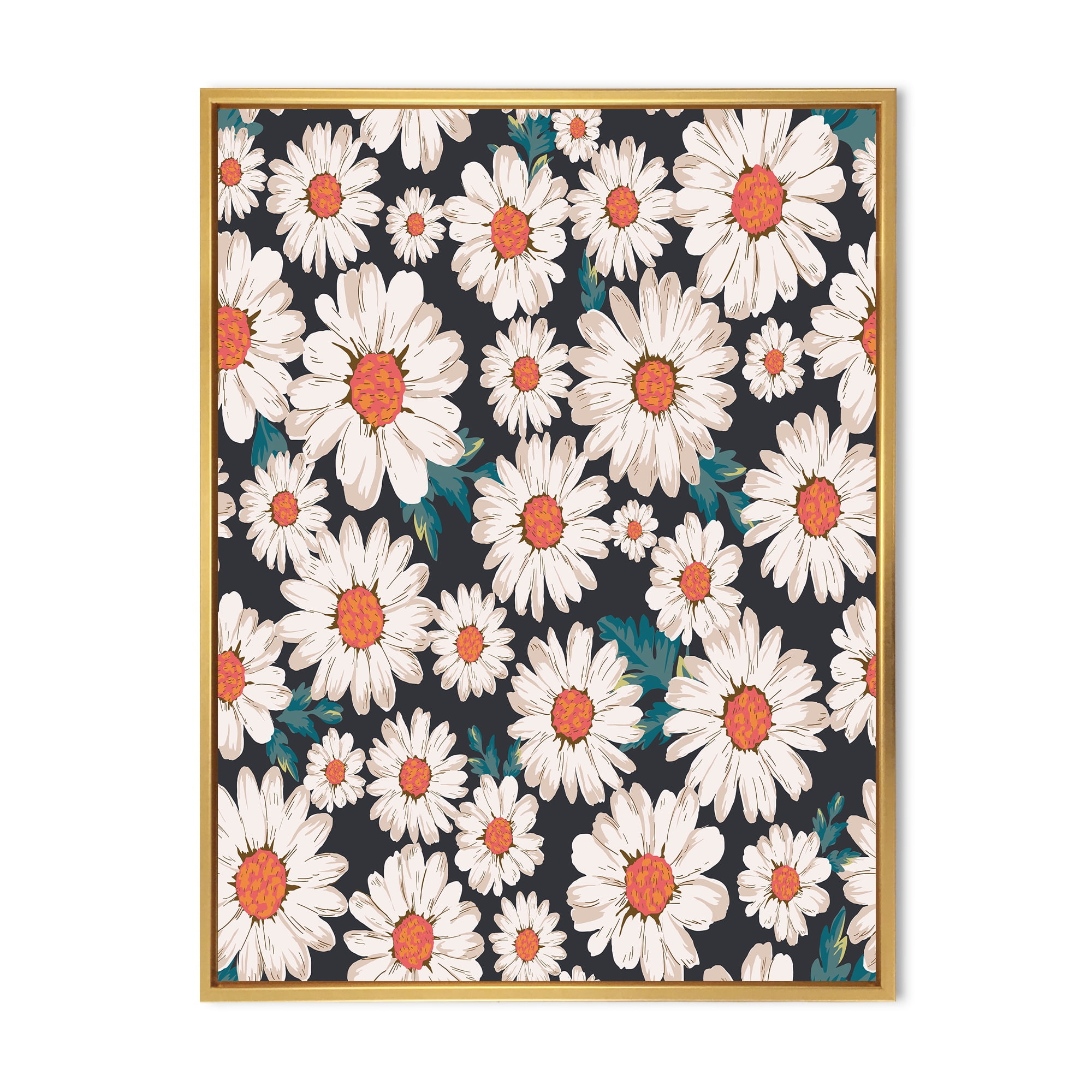 Designart 'Prolific of White Daisy Flowers' Traditional Framed Canvas Wall Art Print