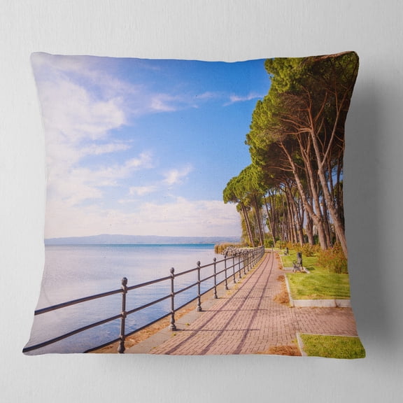 Designart Promenade and Pine Trees in Italy - Landscape Wall Throw Pillow - 18x18