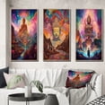 thumbnail image 1 of Designart "Psychedelic Buddha Amidst Mountain Serenity VII" Buddhism Framed Wall Art Set Of 3 - Pink Traditional Frame Canvas Set For Living Room Decor, 1 of 6