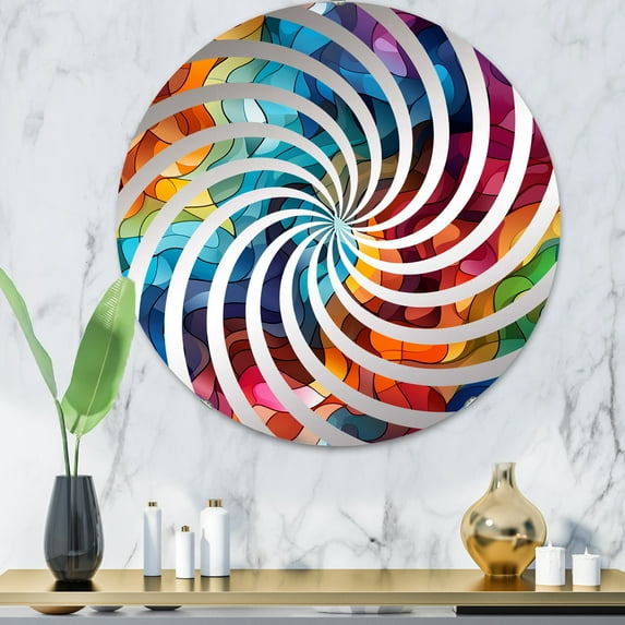 Designart "Psychedelic Puzzle in Pop Art" Abstract Vortex Round Wall Mirror - Oval Printed Decorative Mirror - Multiple Color Options