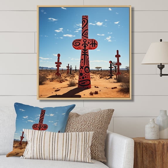 Designart "Psychedelic Statue from Mexico II" Food & Beverage Framed Wall Art - Pink Fruits Bedroom Framed Canvas Wall Art