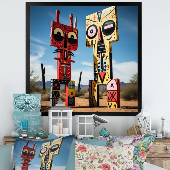 Designart "Psychedelic Statue from Mexico III" Food & Beverage Framed Wall Art Decor - Traditional Red Fruits Entryway Framed Wall Art Print