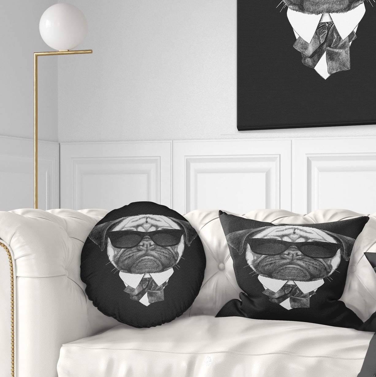 Designart Pug Dog Portrait in Suit - Animal Throw Pillow - 12x20