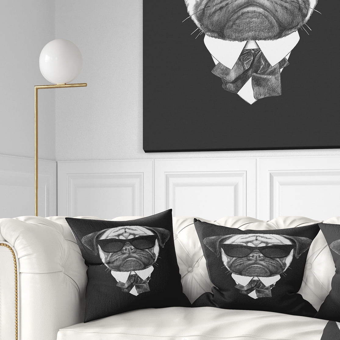 Designart Pug Dog Portrait in Suit - Animal Throw Pillow - 18x18