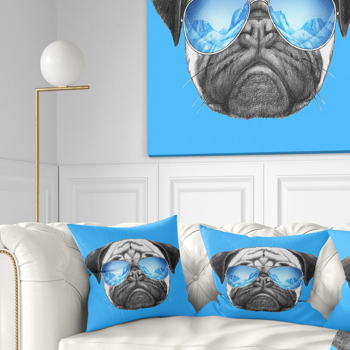 Designart Pug Dog with Mirror Sunglasses - Animal Throw Pillow - 18x18