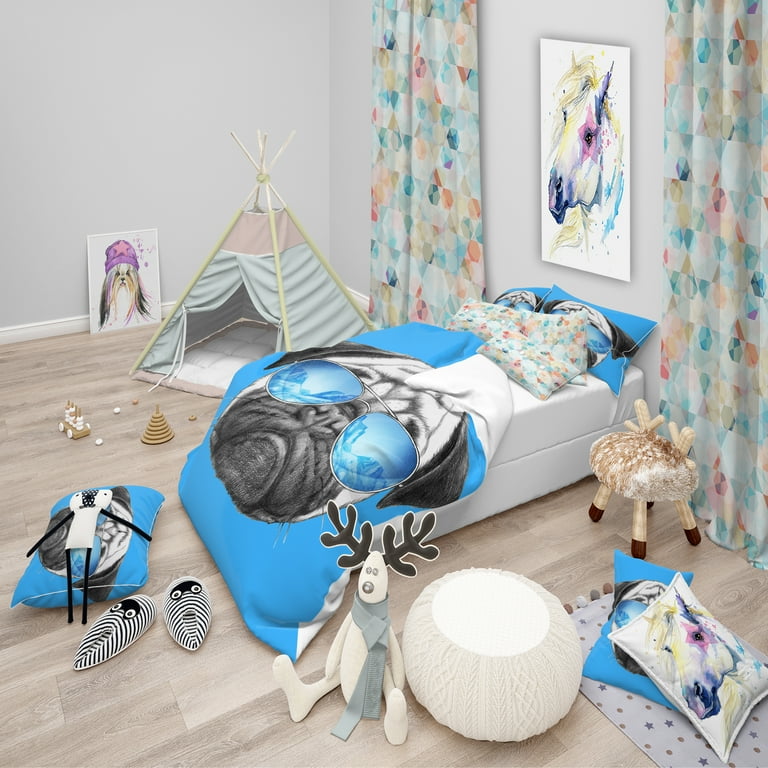 Designart Pug Dog Duvet Cover Set Contemporary King Size