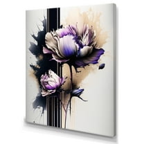 Designart Puple Peony Flower On Abstract Paint III Canvas Wall Art