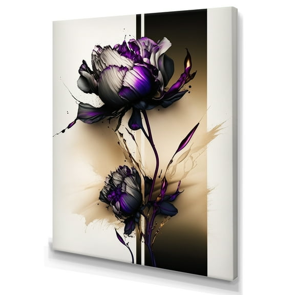 Designart Puple Peony Flower On Abstract Paint IV Canvas Wall Art