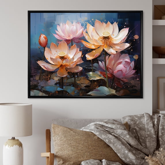 Designart "Pure Blossoms Of Lotus I" Lotus Floater Framed Canvas Prints