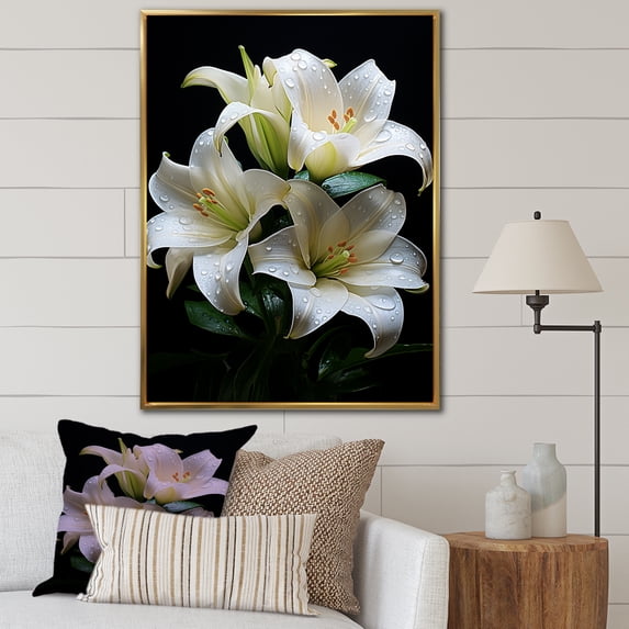 Designart "Pure Pearls In Floral Still Life" Flowers Floater Framed Canvas Prints
