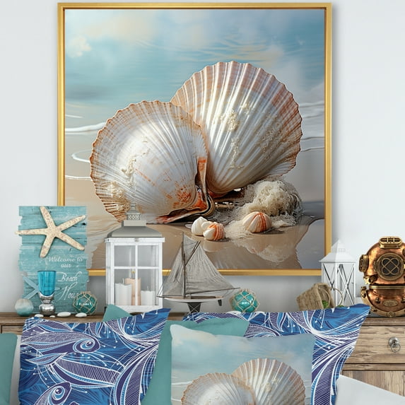 Designart "Pure Shell Simplicity I" Seashell Floater Framed Canvas Wall Art