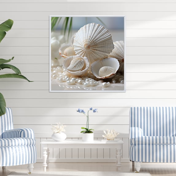 Designart "Pure Shell Simplicity II" Seashell Floater Framed Canvas Prints