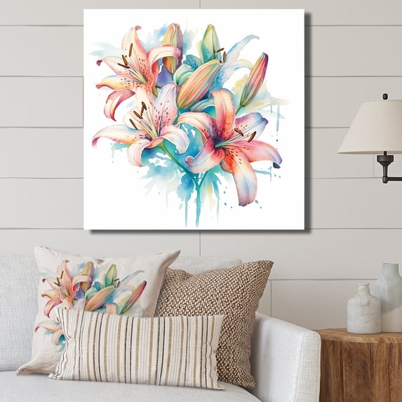 Designart "Purity In Watercolor: Elegant Lilies III" Lilies Wall Art Living Room