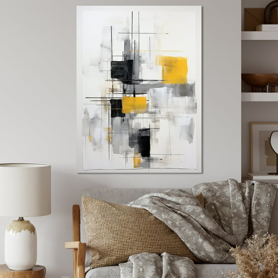 Designart "Purity of Form Grey Yellow Minimalism II" Abstract Collages Wall Decor