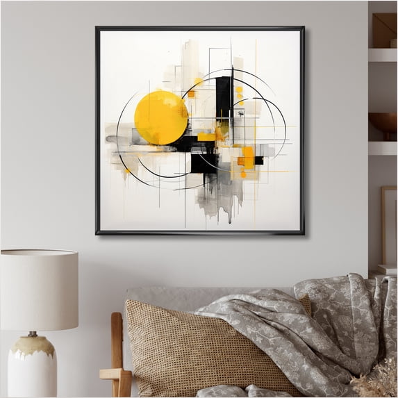 Designart "Purity of Form Grey Yellow Minimalism III" Abstract Collages Floater Framed Canvas Wall Art