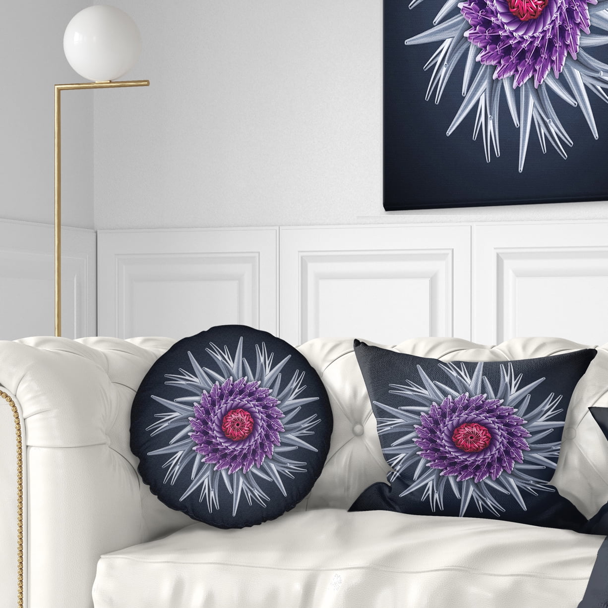 Designart Purple Abstract 3D Flower on Black - Flowers Throw Pillowwork - 12x20