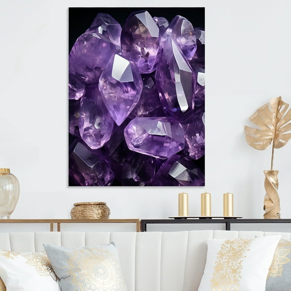 Designart "Purple Amethyst Geode Essence 2 In Purple"Stone Geode Metal Wall Art Purple Traditional Office Room Wall Art