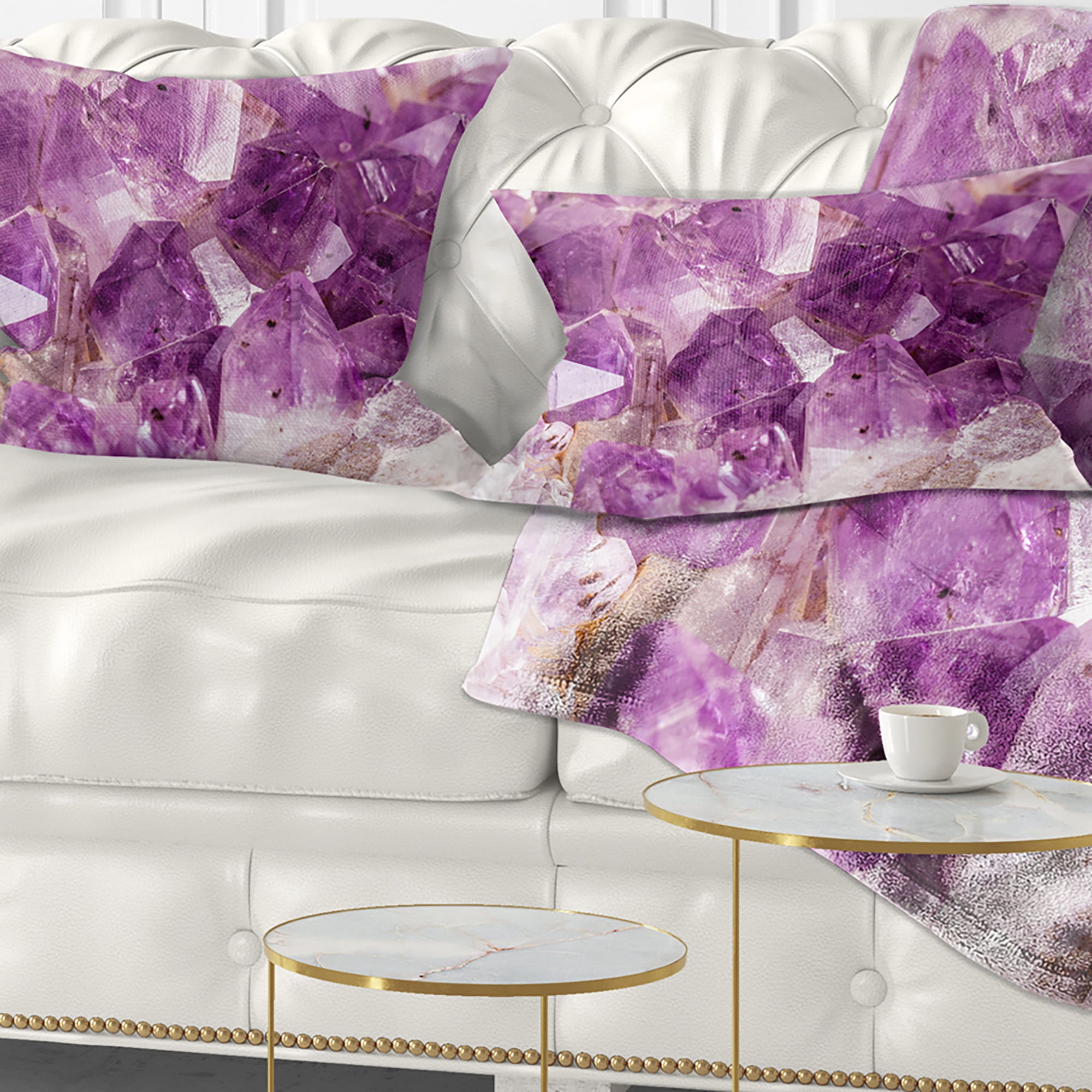 Designart Purple Amethyst Macro - Abstract Throw Pillow - 12x20