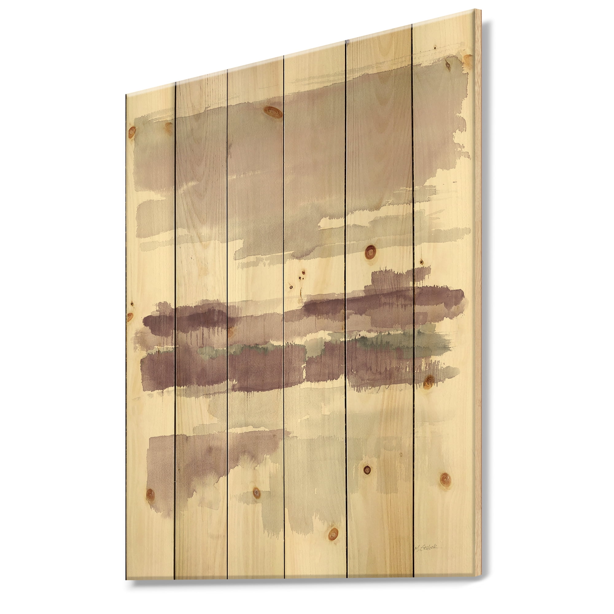 Designart 'Purple Amethyst Wetlands' Traditional Print on Natural Pine Wood