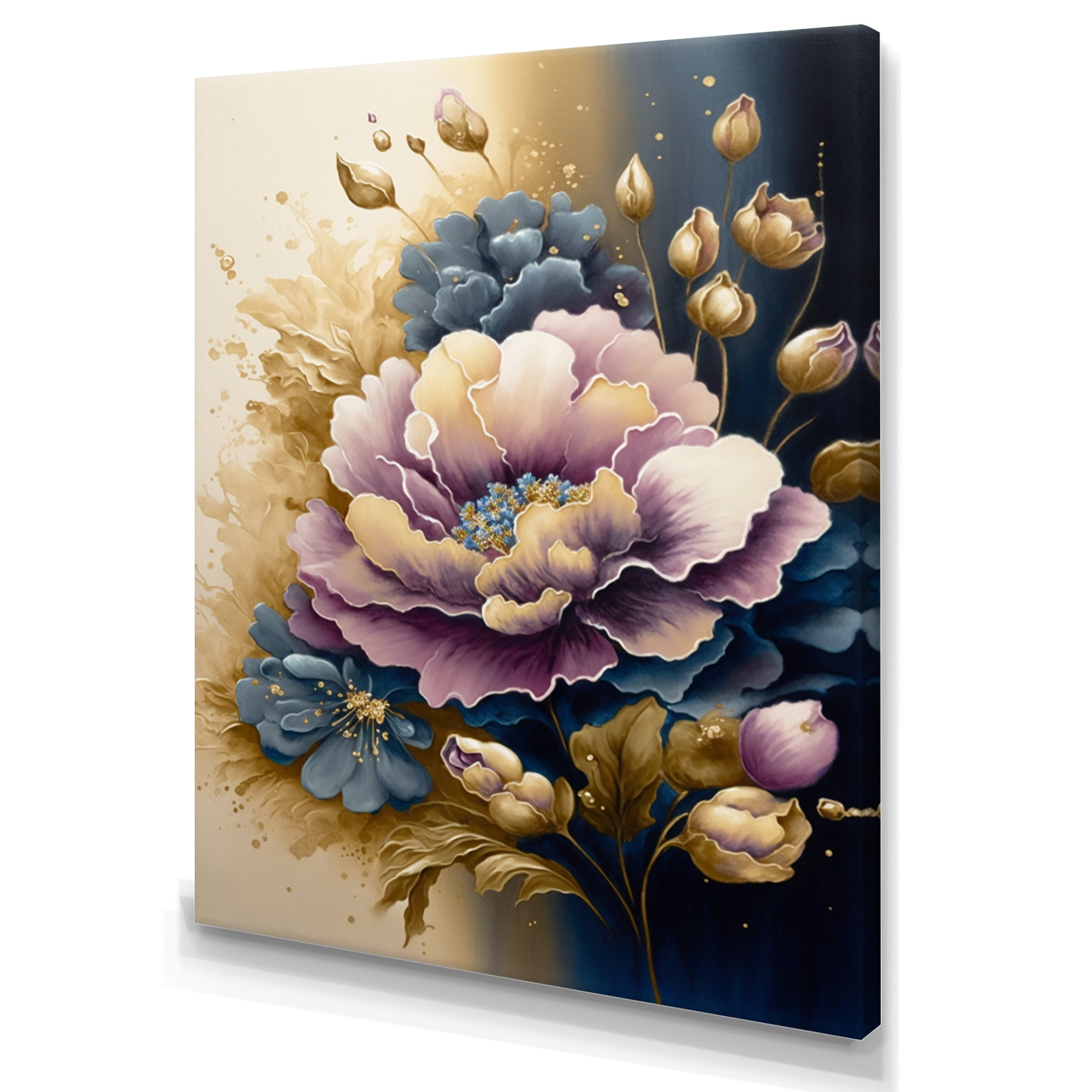 Designart Purple And Blue Watercolor Flowers II Canvas Wall Art