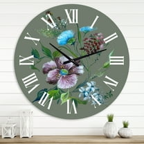 Designart 'Purple And Turquoise Spring Flowers' Traditional Wall Clock