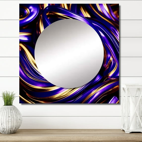 Designart "Purple And Yellow Felicity Futuristic Multitude" Abstract Liquid Ink Square Mirror For Wall Decor - Large Purple Square Mirror Printed Wall Decor - Modern Square Living Room Mirror