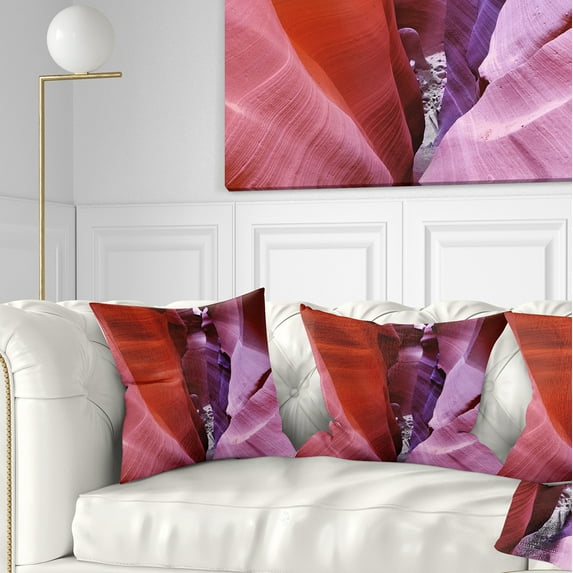 Designart Purple Antelope Canyon View - Landscape Photography Throw Pillow - 18x18