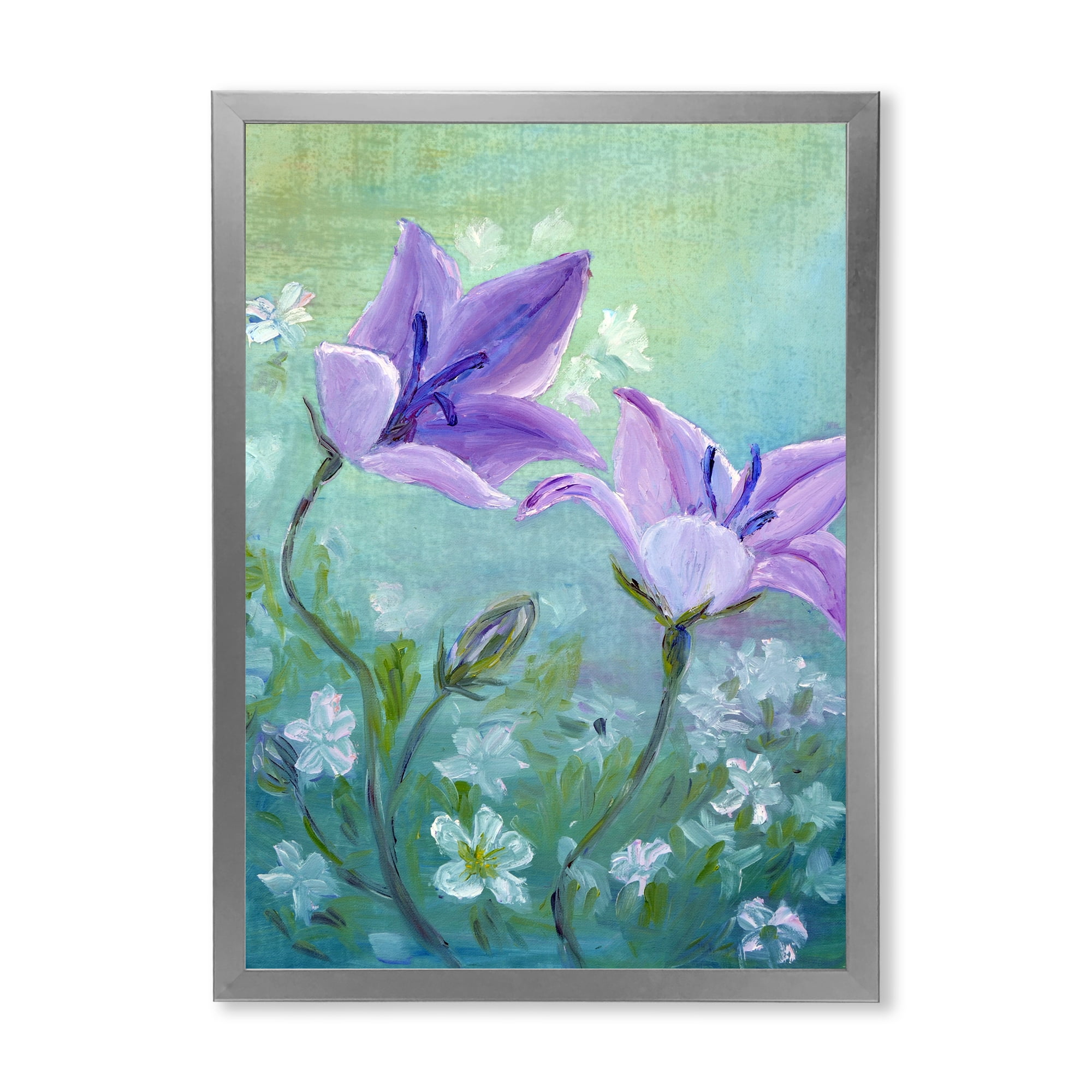 Designart 'Purple Bellflowers Blooming' Traditional Framed Art Print