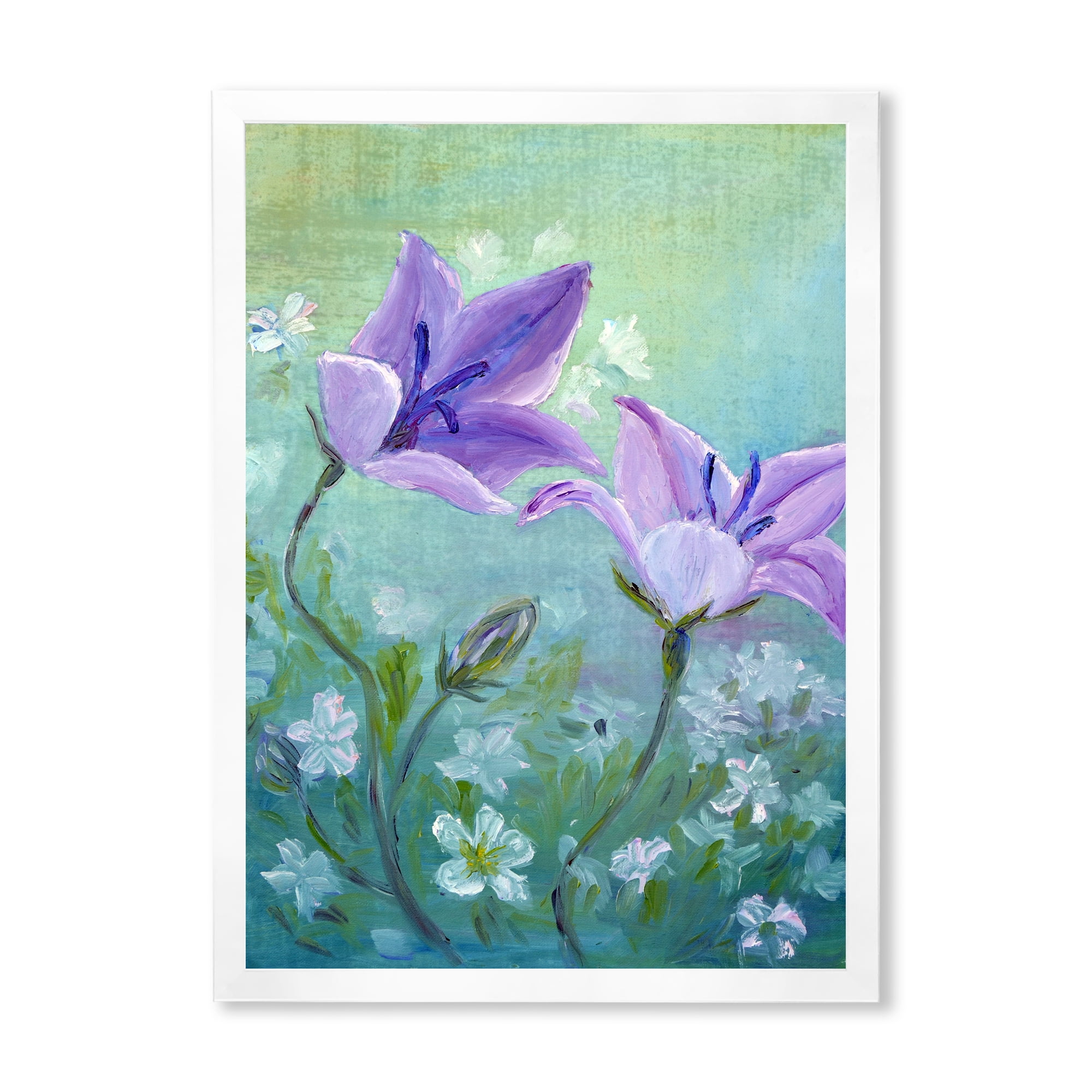 Designart 'Purple Bellflowers Blooming' Traditional Framed Art Print