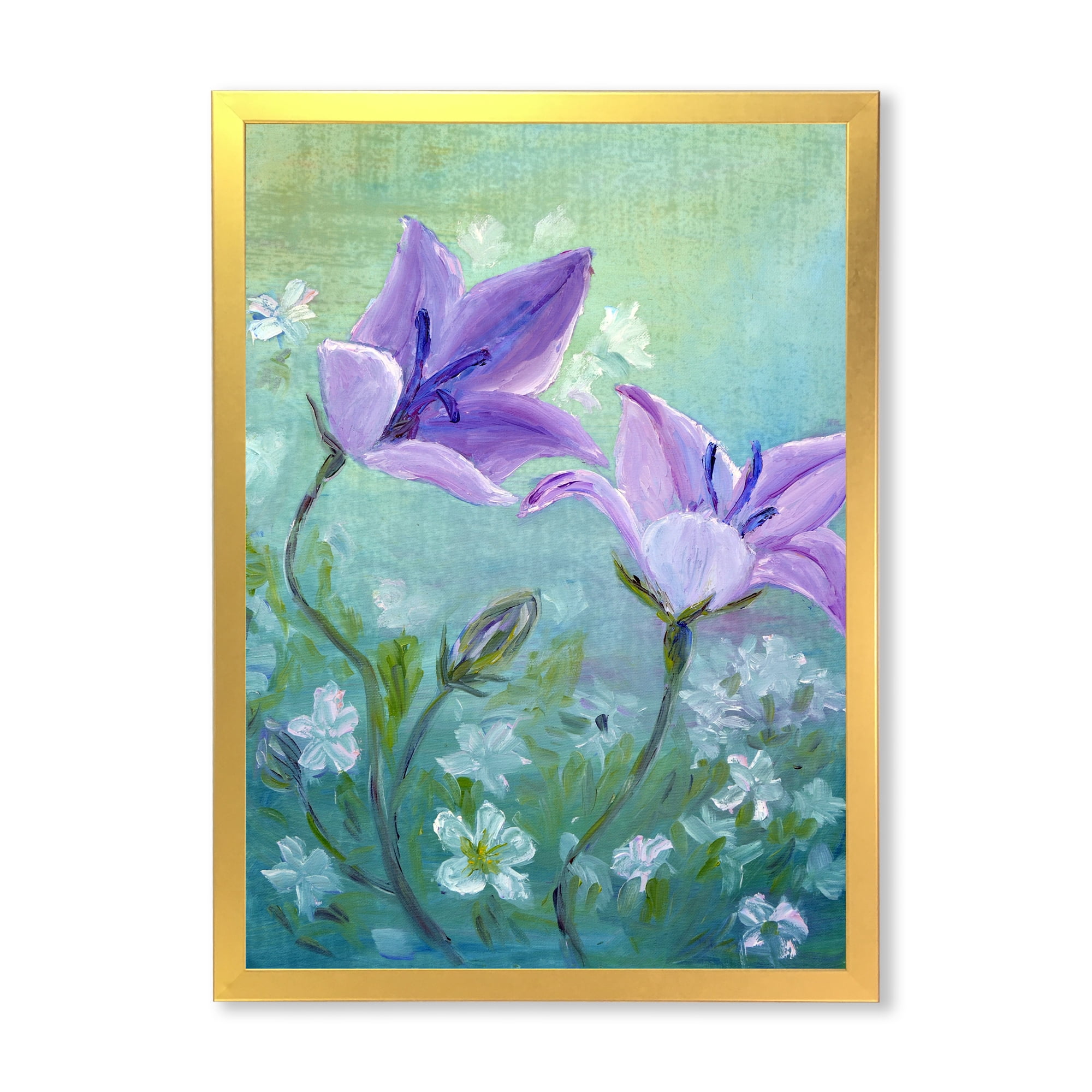 Designart 'Purple Bellflowers Blooming' Traditional Framed Art Print
