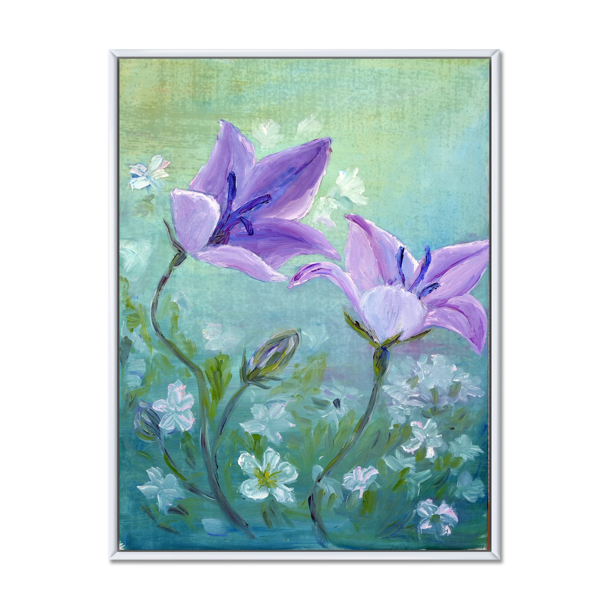 Designart 'Purple Bellflowers Blooming' Traditional Framed Canvas Wall Art Print