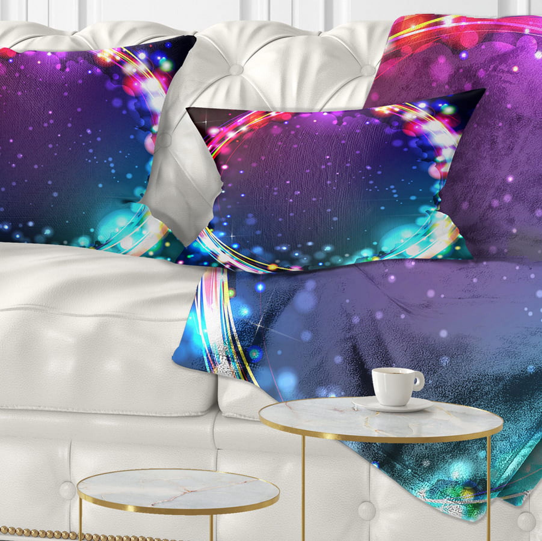 Designart Purple Blue Circle Lights - Abstract Throw Pillow - 12x20