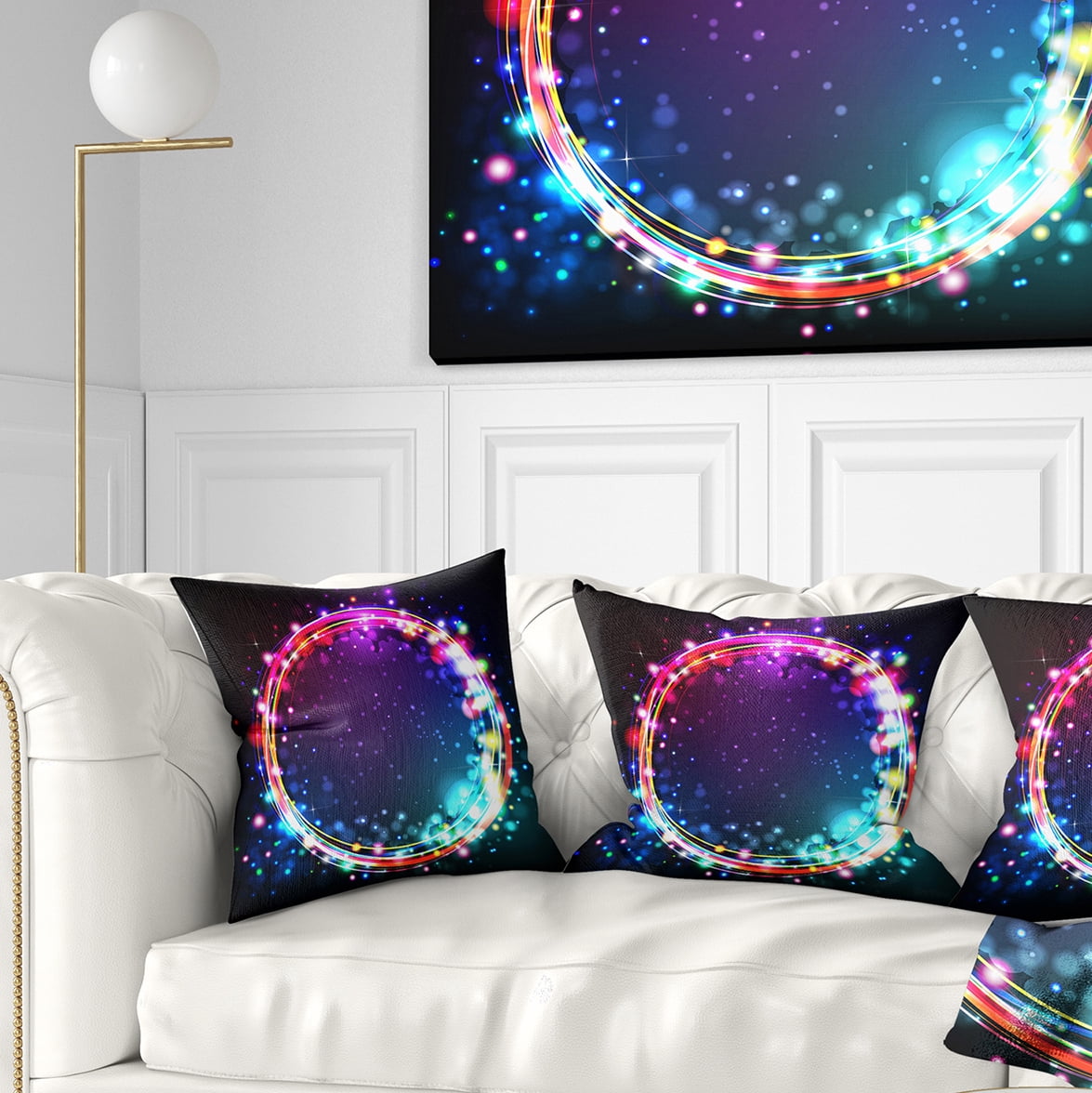 Designart Purple Blue Circle Lights - Abstract Throw Pillow - 16x16