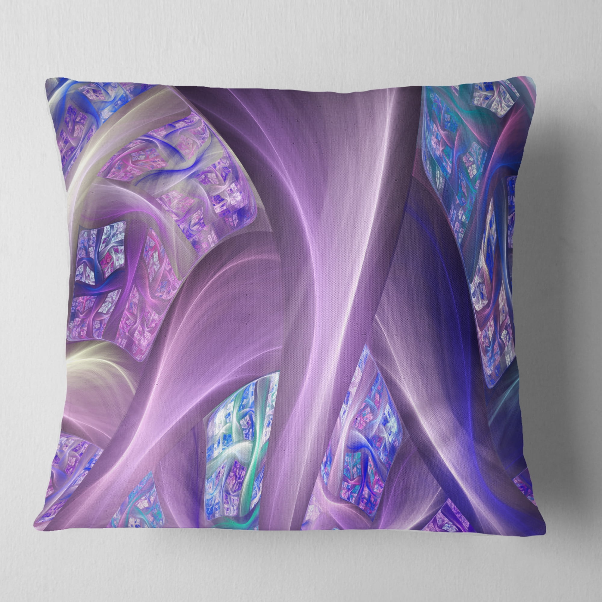 Designart Purple Blue Fractal Curves - Abstract Throw Pillow - 18x18