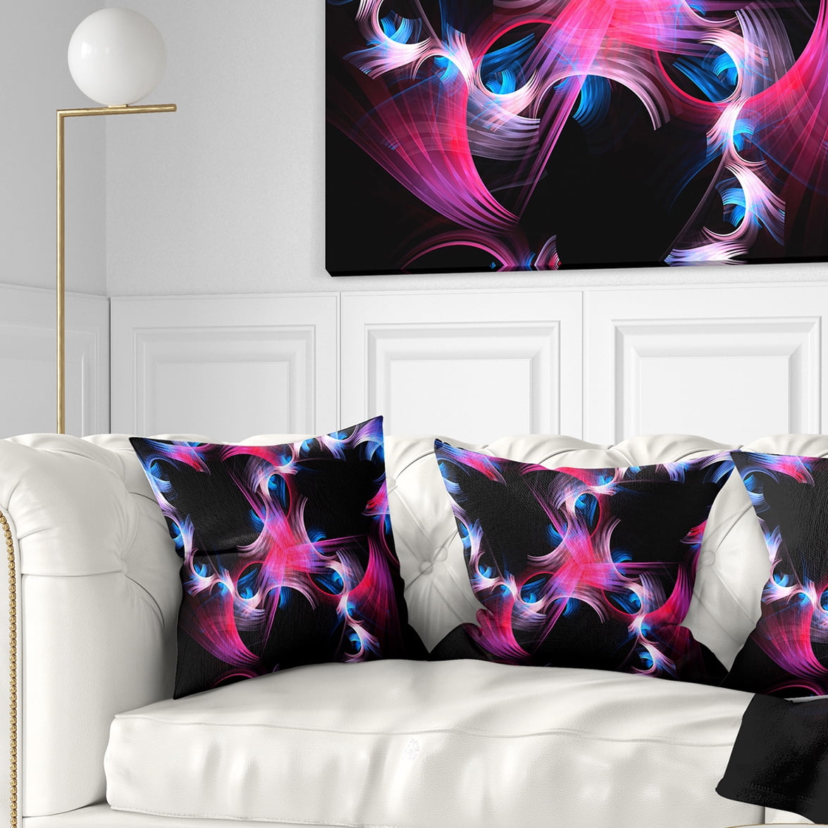 Designart Purple Blue Fractal Flowers - Floral Throw Pillow - 16x16