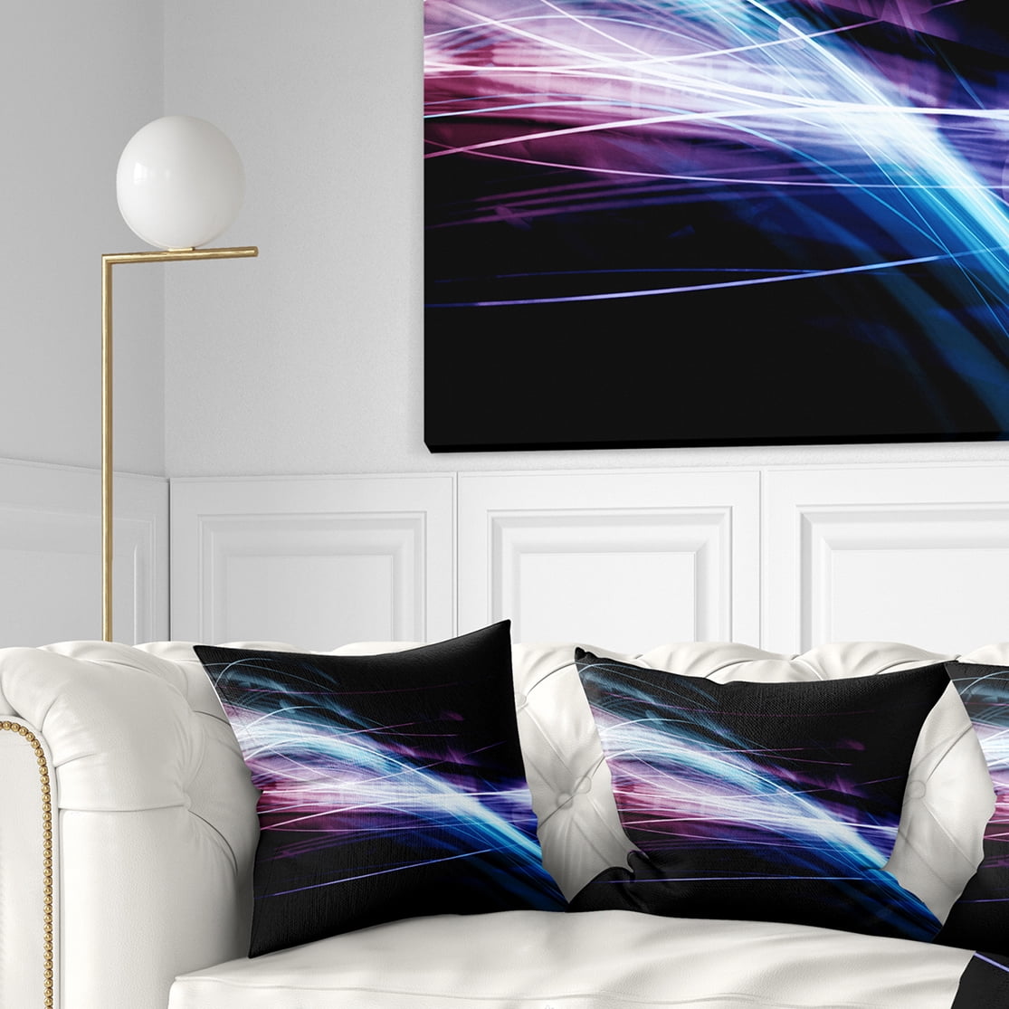 Designart Purple Blue Lines in Black - Abstract Throw Pillow - 18x18