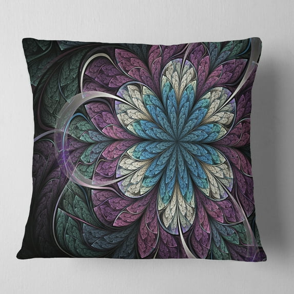 Designart Purple Blue Rounded Fractal Flower - Floral Throw Pillow - 18x18
