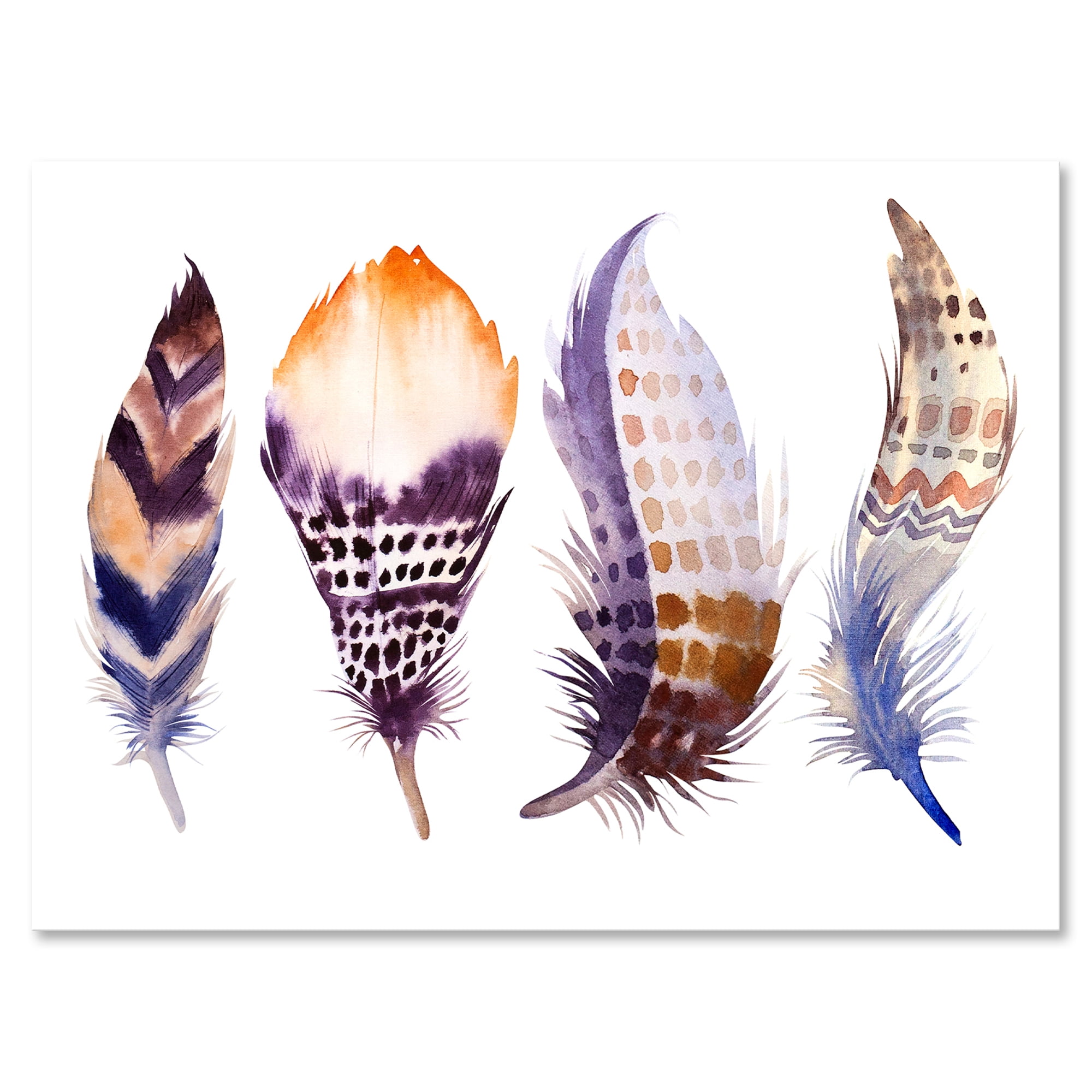 Designart ' Purple Boho Art Feathers ' Bohemian & Eclectic Canvas Wall Art Print