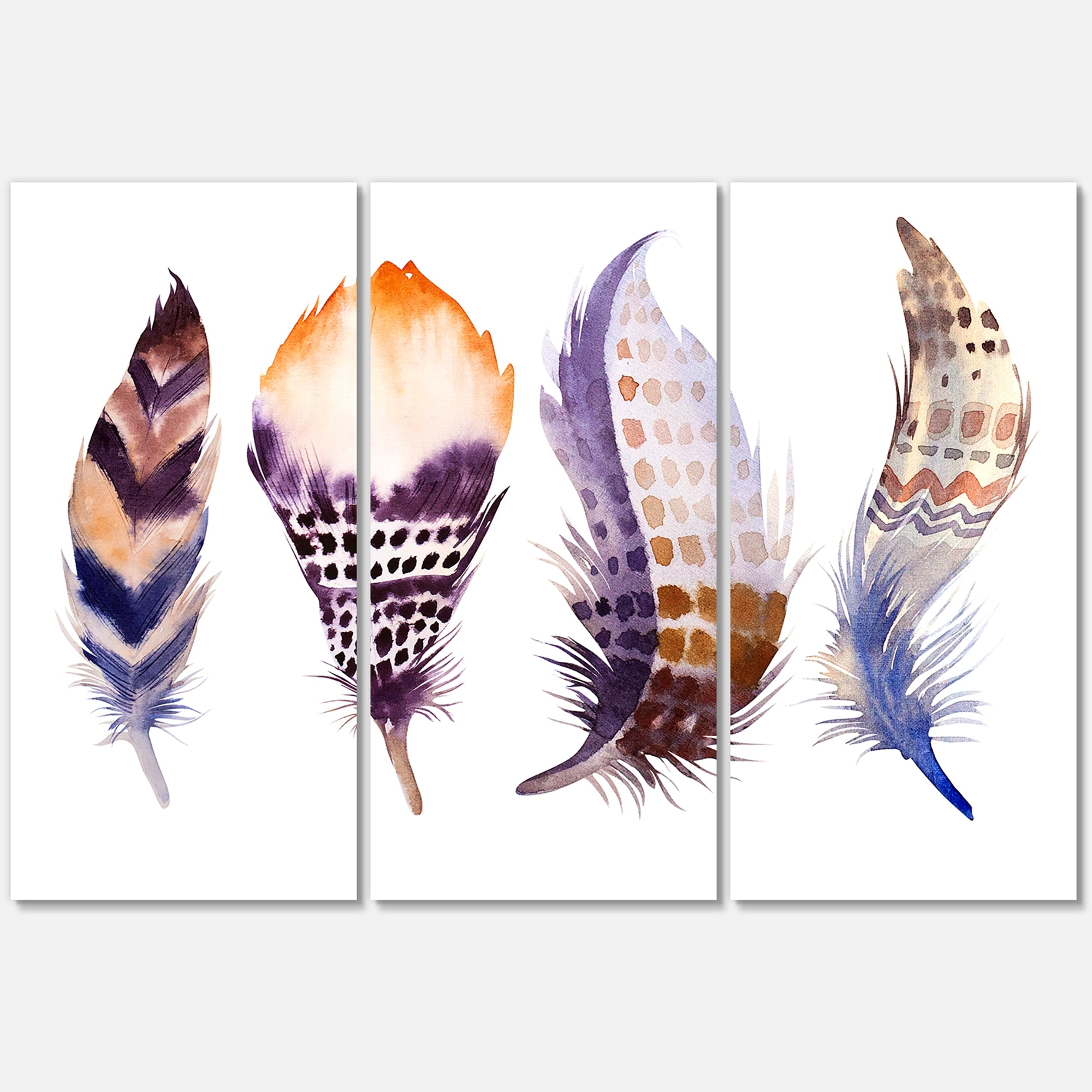 Designart ' Purple Boho Art Feathers ' Bohemian & Eclectic Canvas Wall Art Print