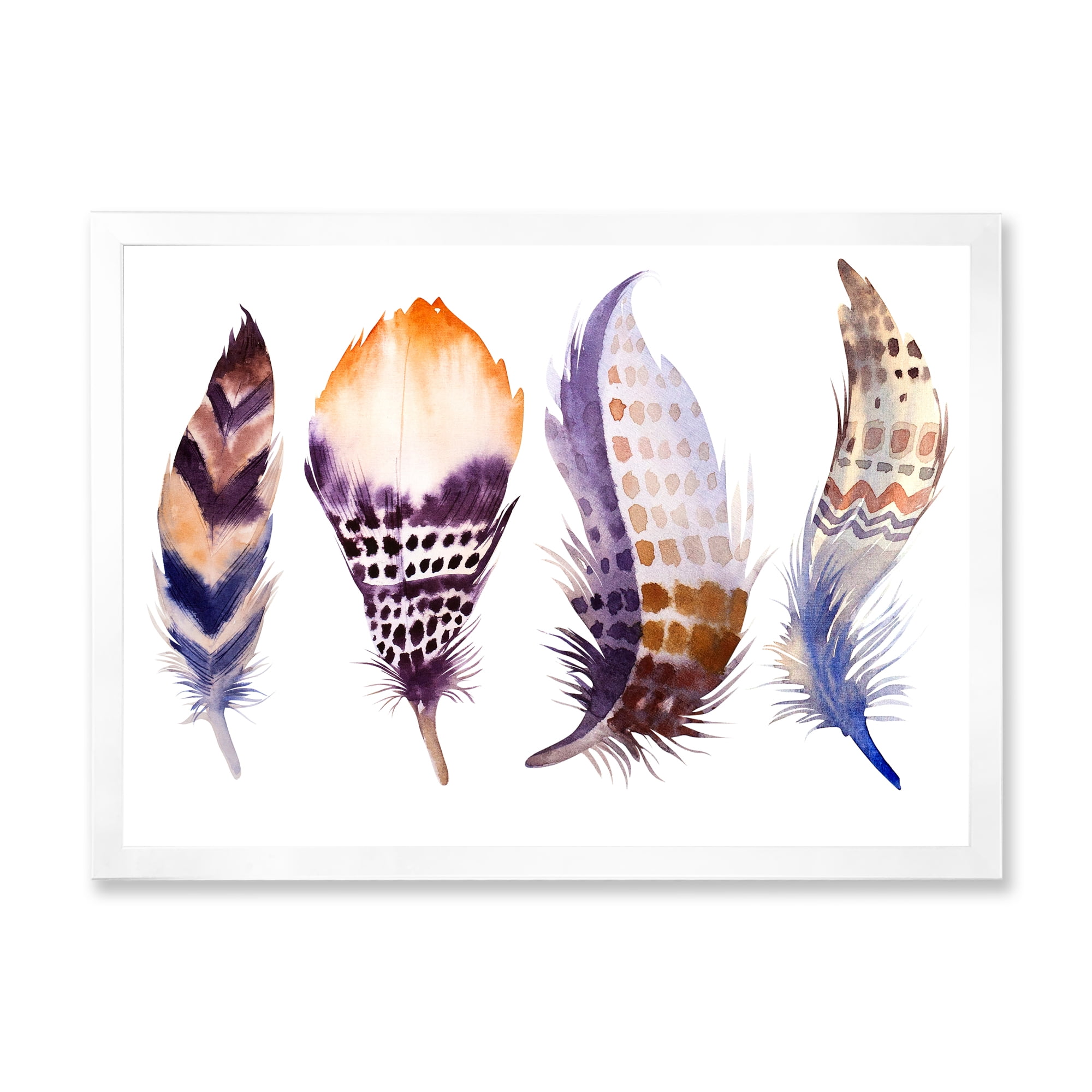 Designart 'Purple Boho Art Feathers' Bohemian & Eclectic Framed Art Print