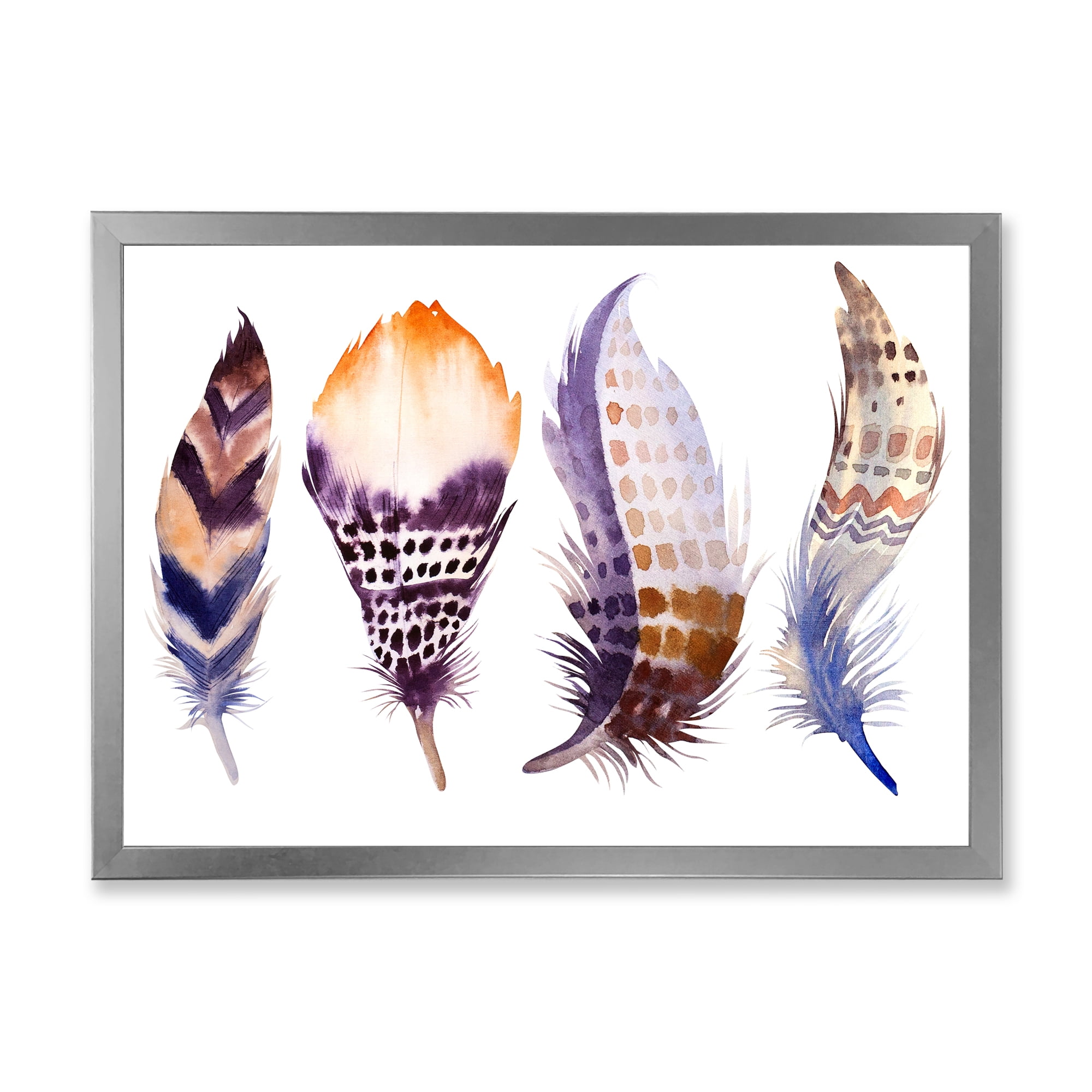 Designart 'Purple Boho Art Feathers' Bohemian & Eclectic Framed Art Print