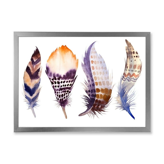 Designart 'Purple Boho Art Feathers' Bohemian & Eclectic Framed Art Print