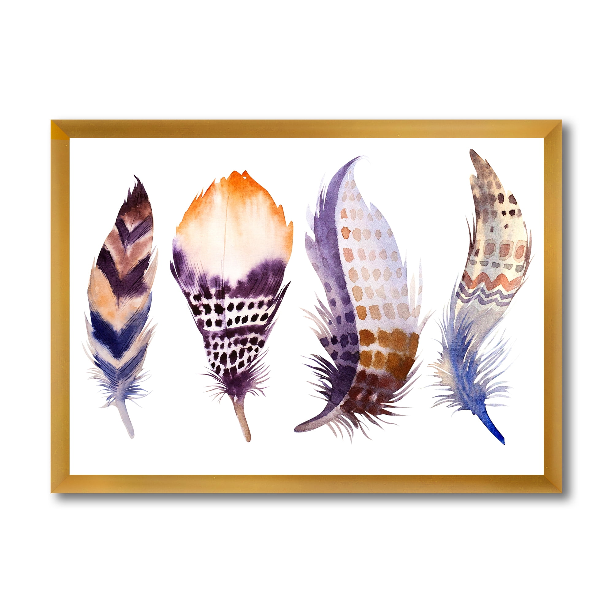 Designart 'Purple Boho Art Feathers' Bohemian & Eclectic Framed Art Print