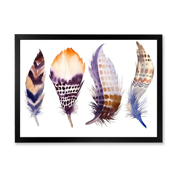 Designart 'Purple Boho Art Feathers' Bohemian & Eclectic Framed Art Print