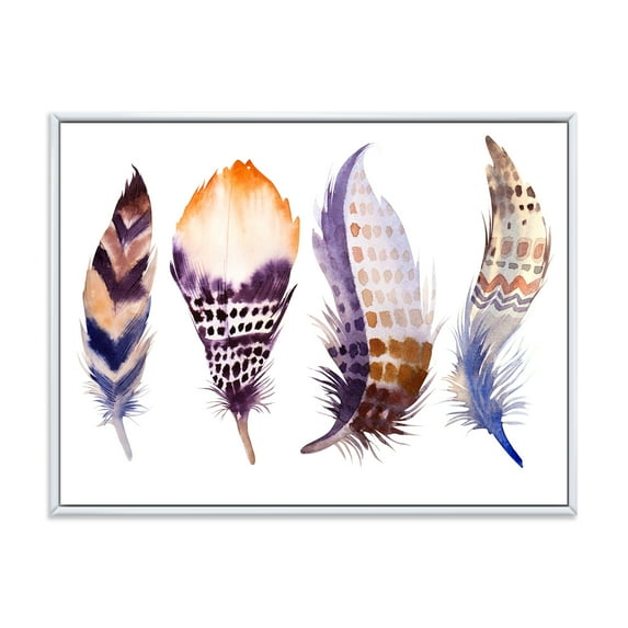 Designart 'Purple Boho Art Feathers' Bohemian & Eclectic Framed Canvas Wall Art Print