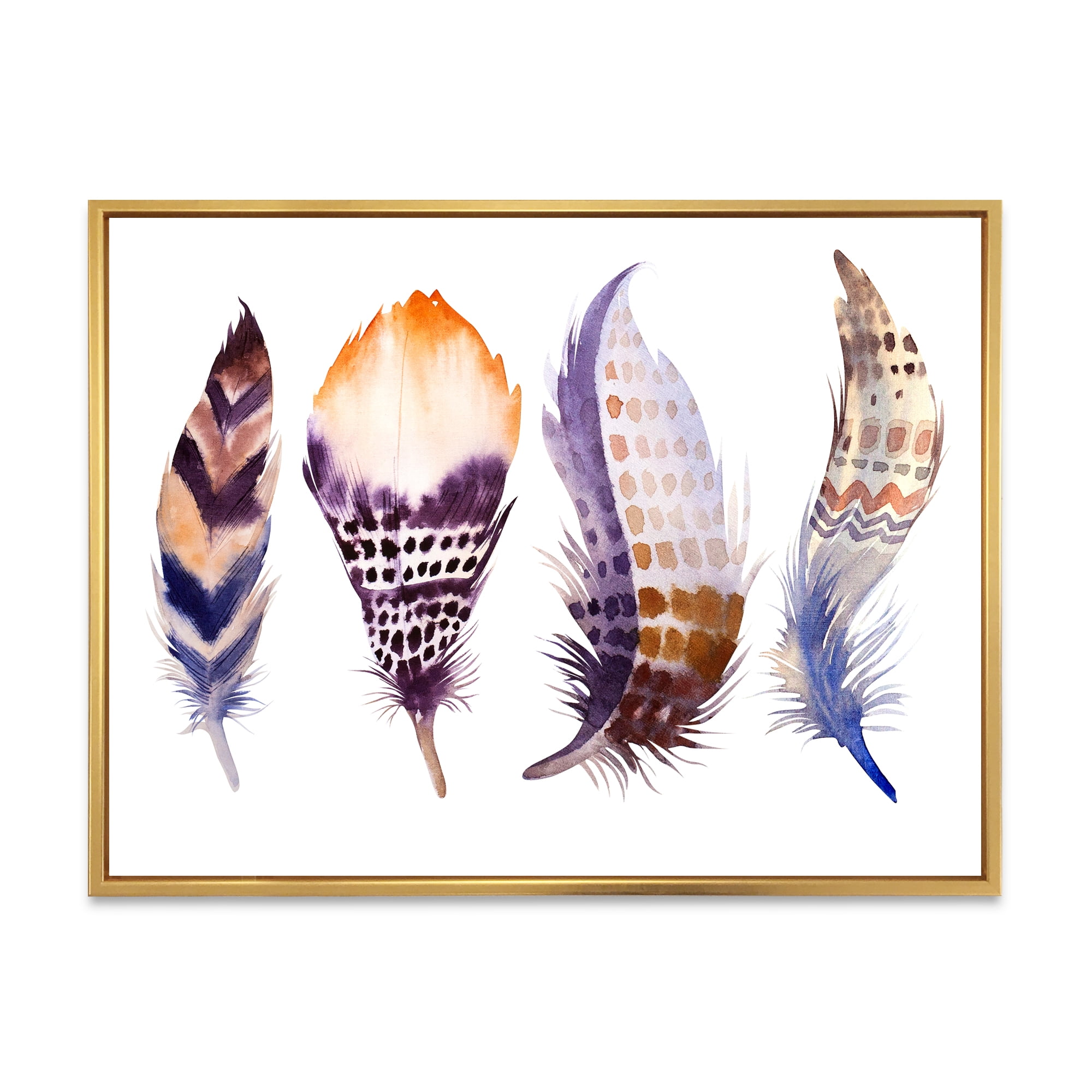 Designart 'Purple Boho Art Feathers' Bohemian & Eclectic Framed Canvas Wall Art Print