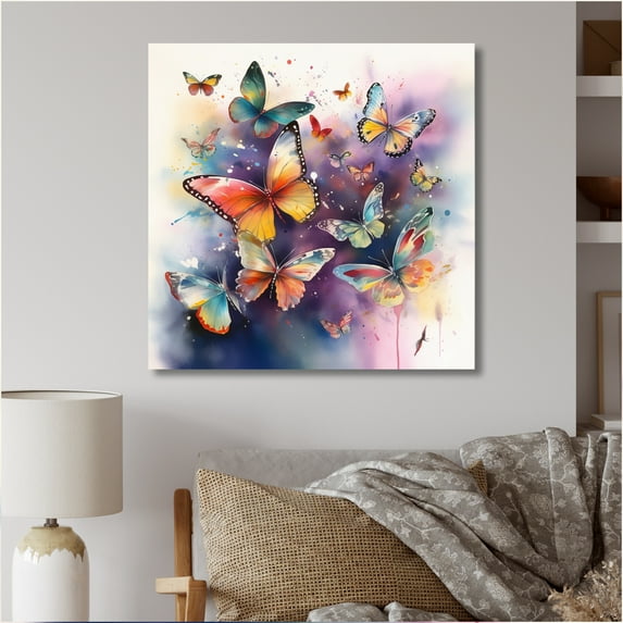 Designart "Purple Butterflies In The Air" Animals Butterfly Wall Decor